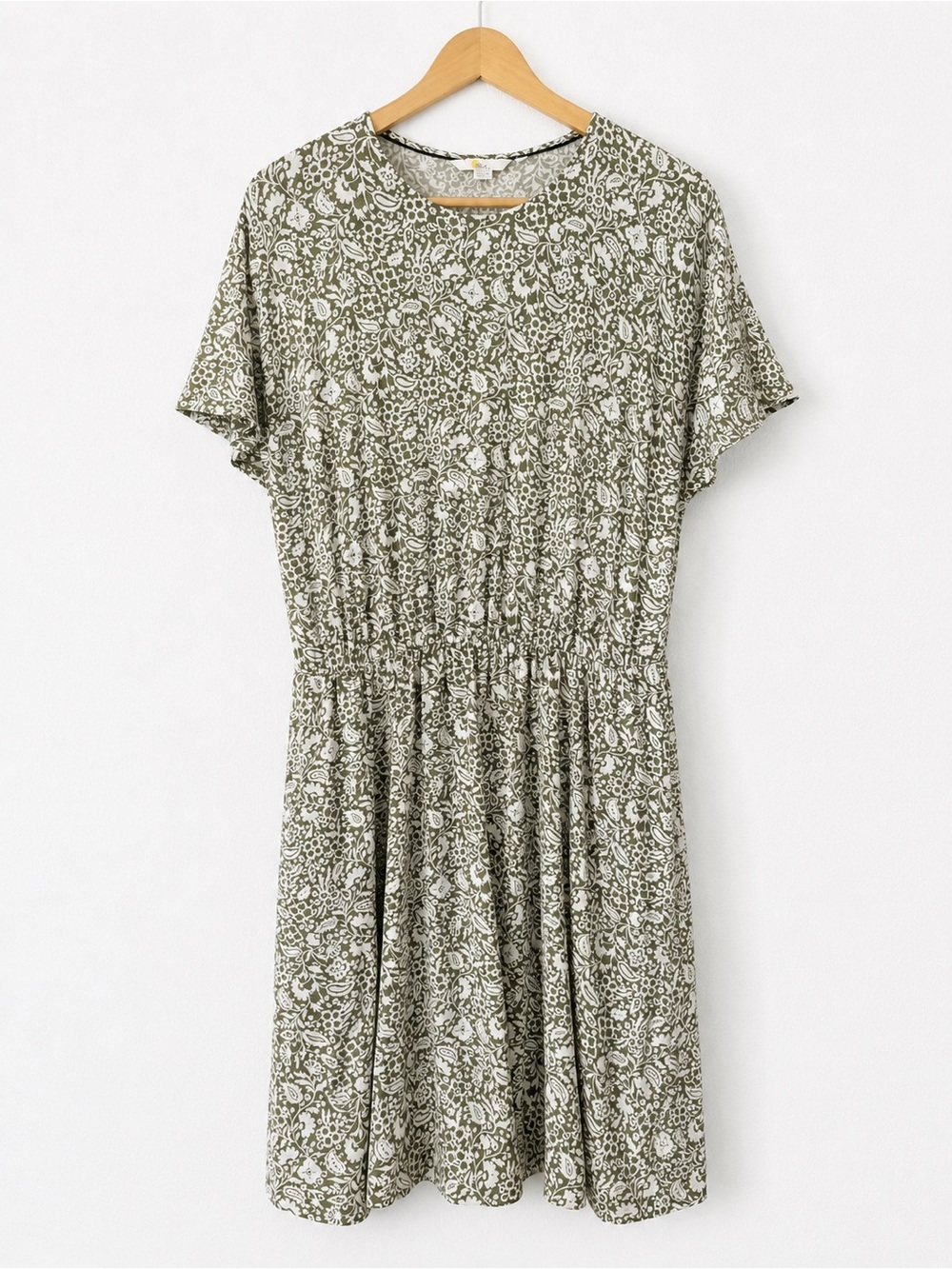Boden Women’s 12 Green White Floral Print Jersey Dress Midi Like New